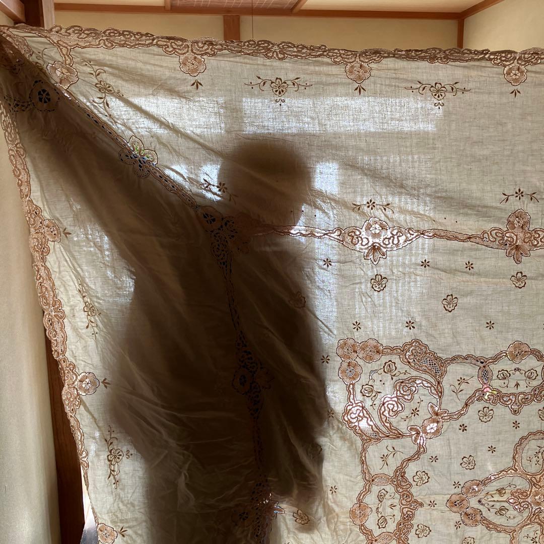 アンティーク　ヴィンテージ　ベージュ　レース (ベッドカバーレース) 綿