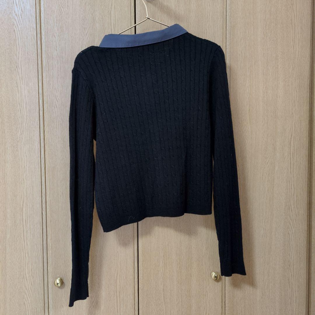 ⭐︎　ナチュラルクチュール　レイヤード風衿付きケーブルカーディガン