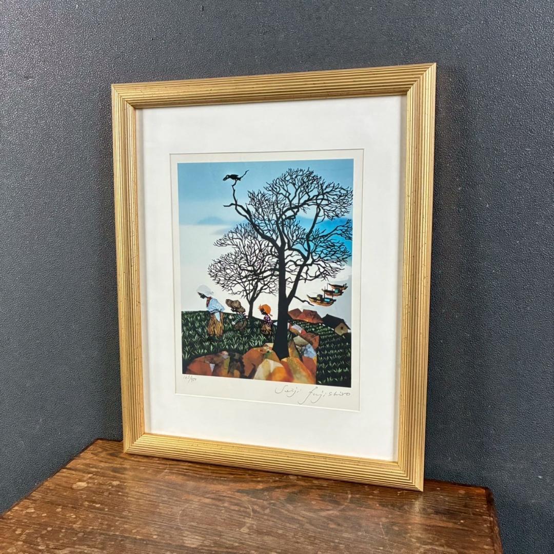 美品 藤城清治「日本の愛唄歌11月 冬景色」レフグラフ 直筆サイン入 楽譜付