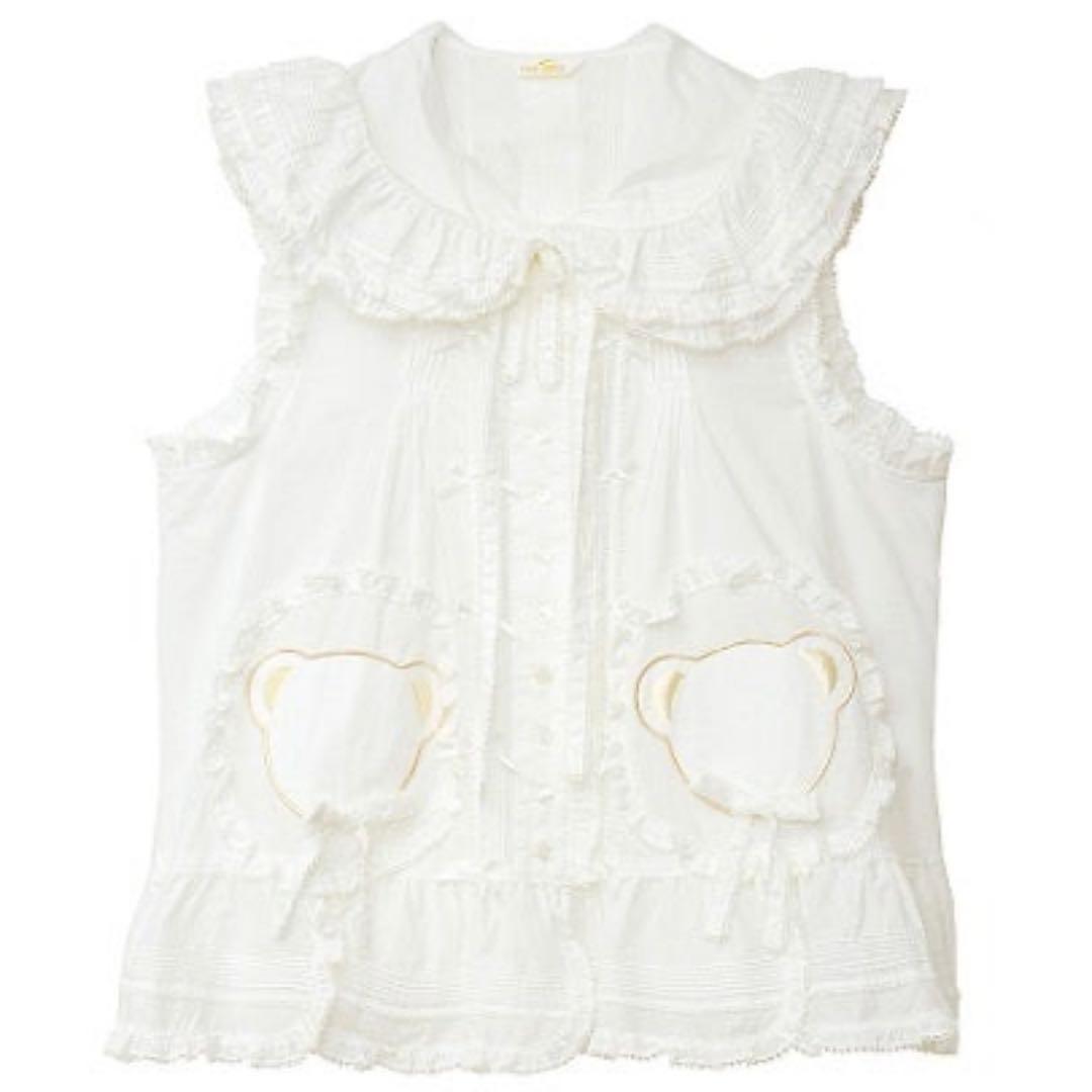 ピンクハウス　テディワッペン付きフードベスト　白