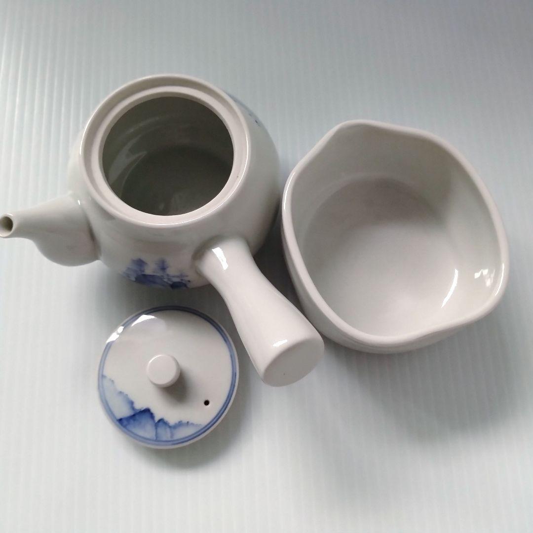 骨董 骨董品 呉須 染付 山水図 茶器揃 茶器 急須 湯冷まし 湯呑み 手描き