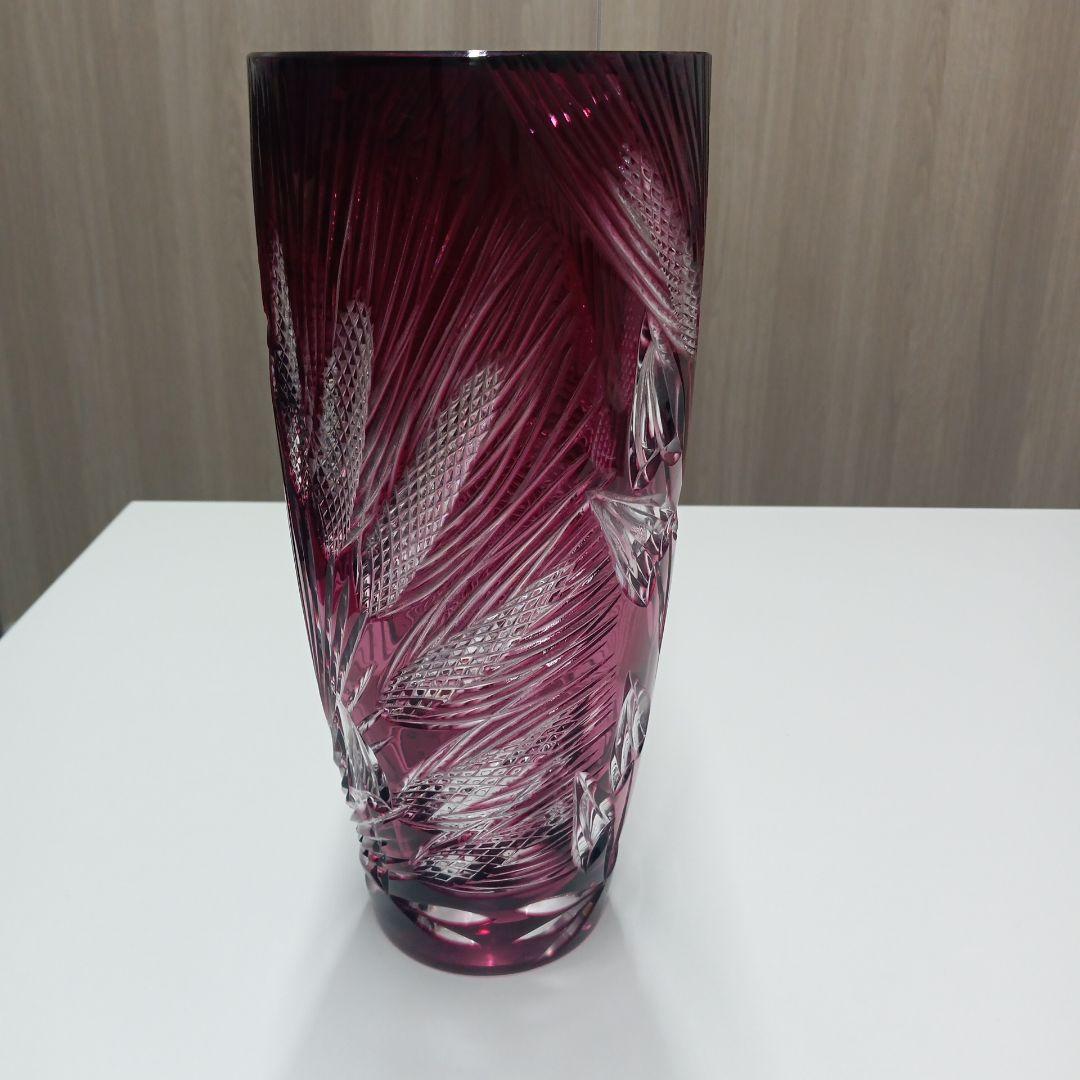 江戸切子　クリスタル 紫色 花瓶