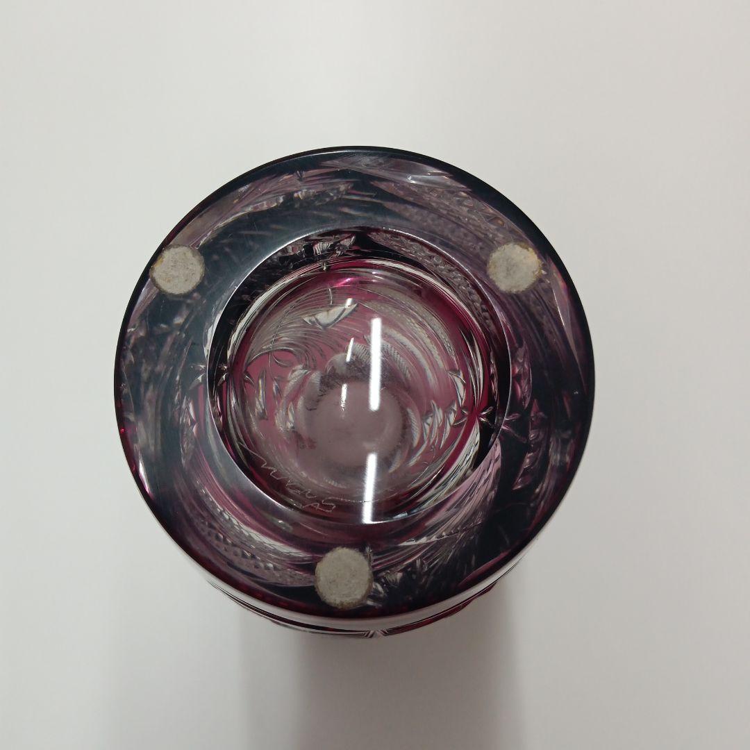 江戸切子　クリスタル 紫色 花瓶