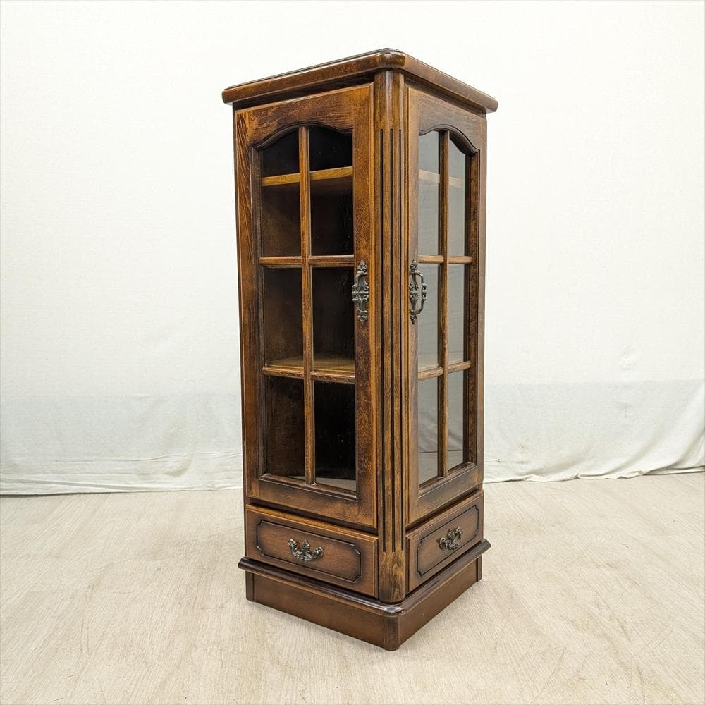 カリモク　コロニアル　天然木　コーナーキャビネット　飾り棚　本棚　食器棚　収納棚