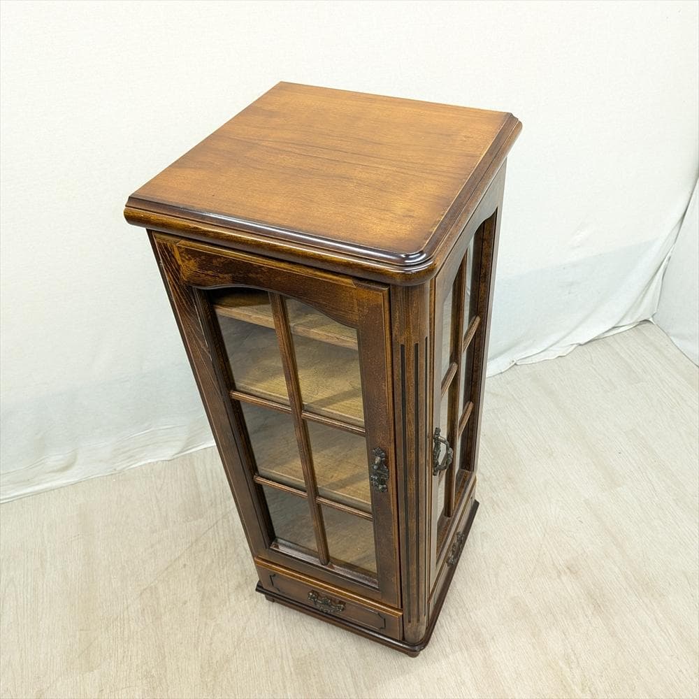 カリモク　コロニアル　天然木　コーナーキャビネット　飾り棚　本棚　食器棚　収納棚