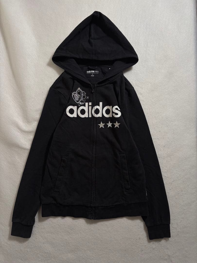 adidas ビッグロゴ00sy2k 髑髏ドクロレース平成ギャル　パーカー星古着