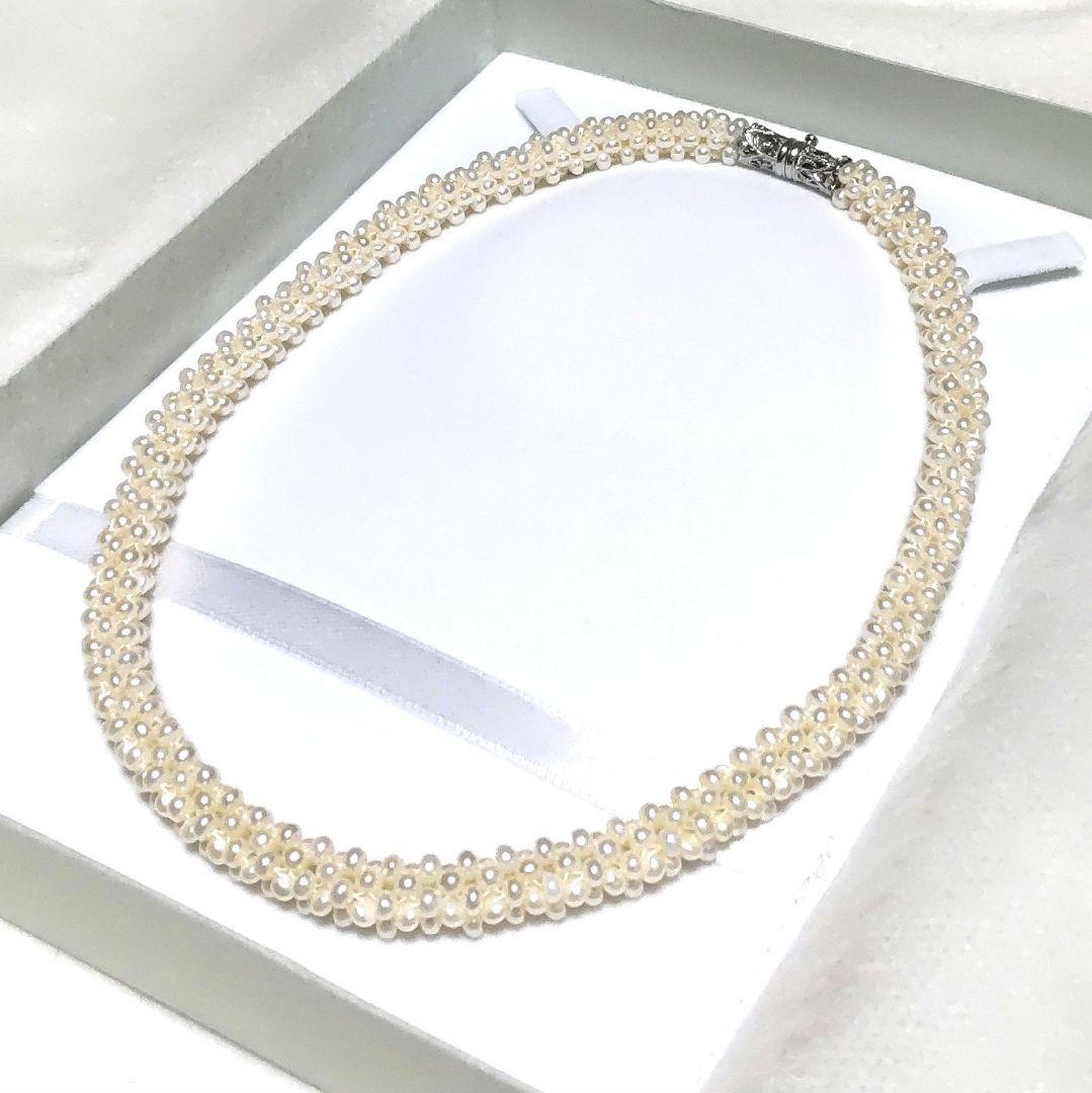 美しい干渉色♡しなやかな編み込み♡本真珠♡パールネックレス