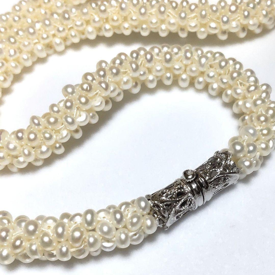 美しい干渉色♡しなやかな編み込み♡本真珠♡パールネックレス