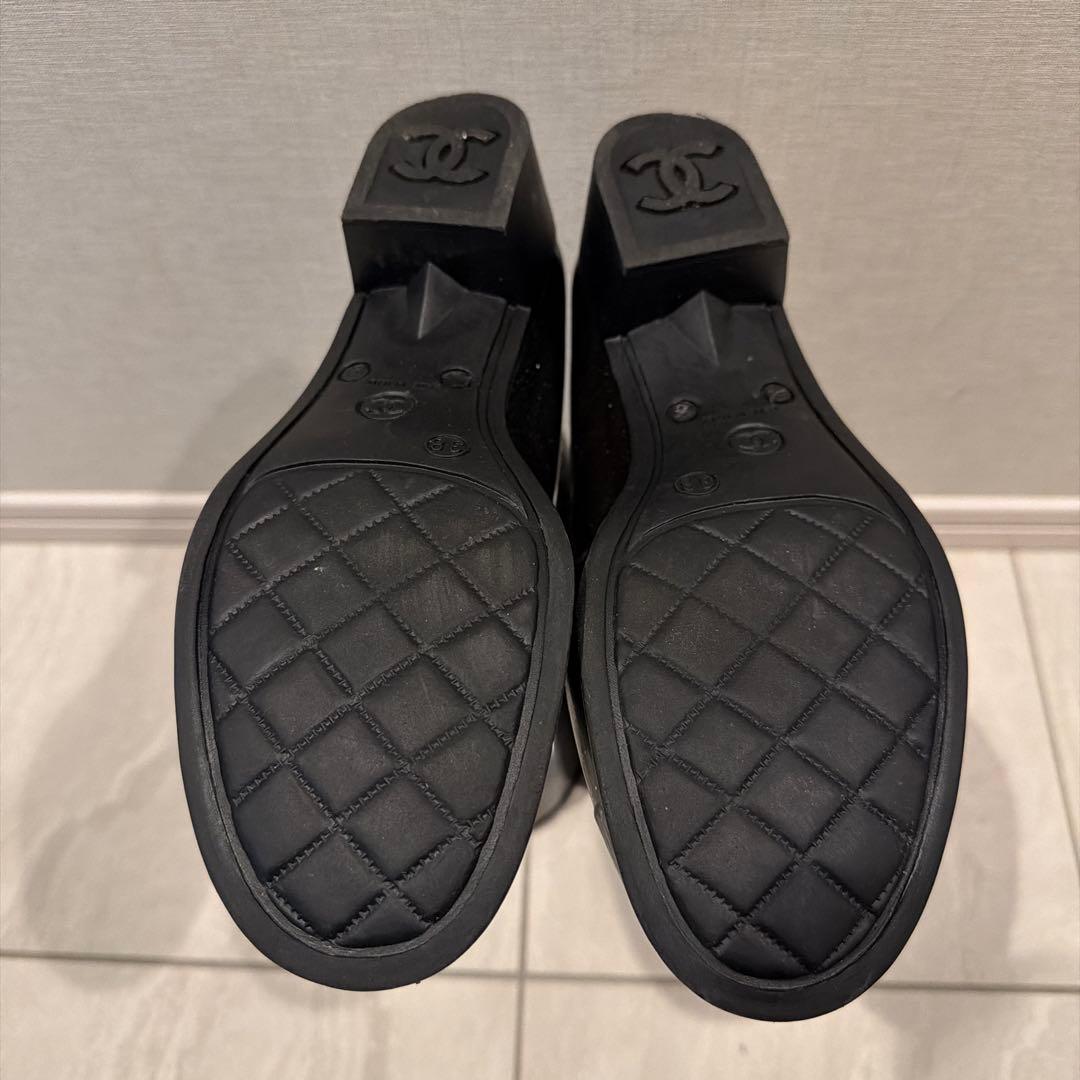 CHANEL ブラックラメ レインブーツ カメリア