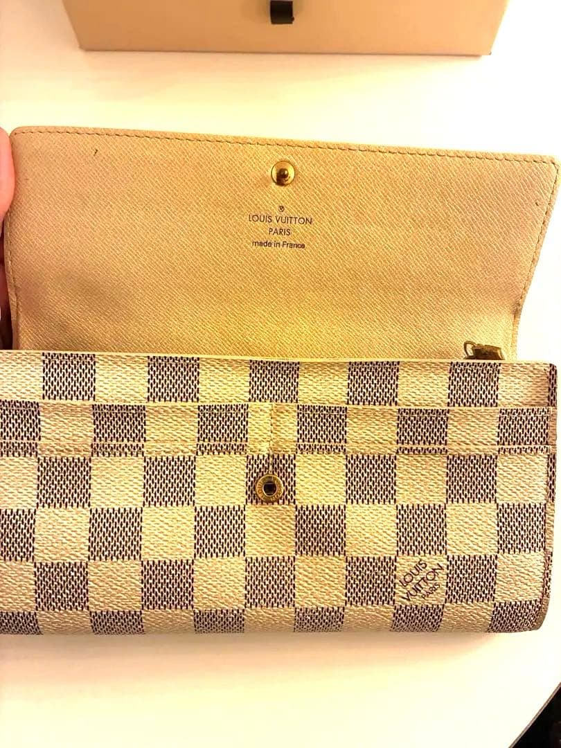 Louis Vuitton 長財布 チェック柄 アイボリー/グレー