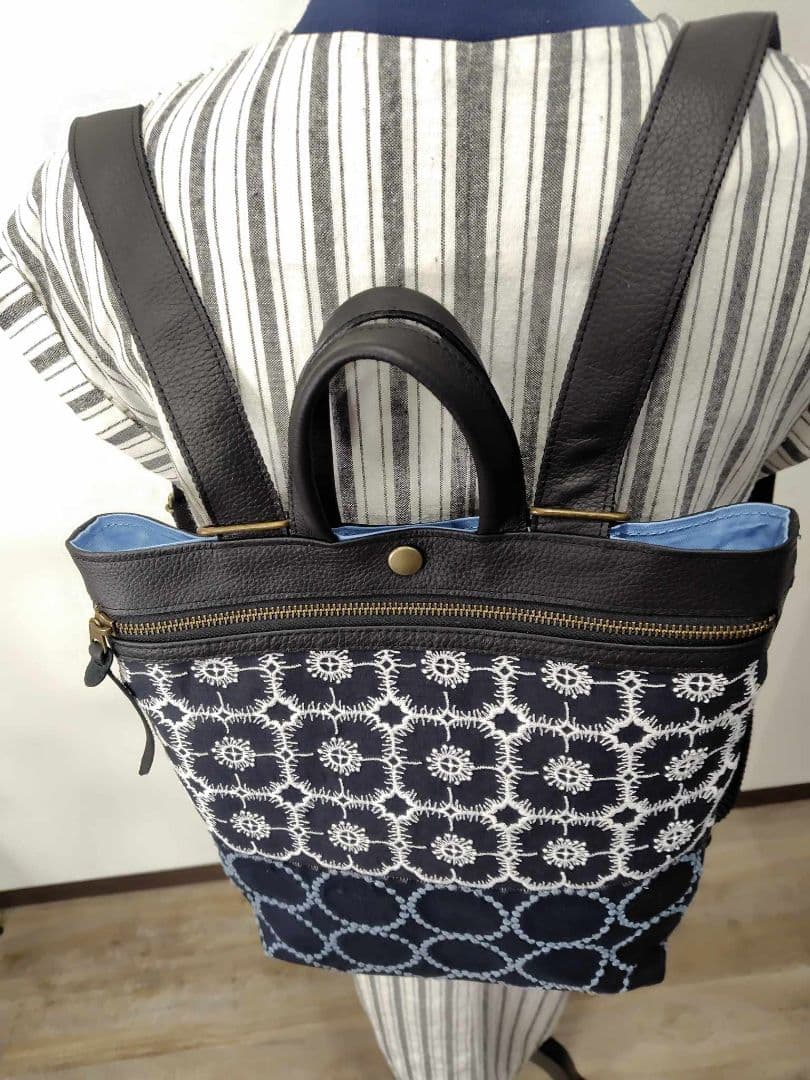 【1点物】ミナペルホネン/タンバリン×アネモネネイビー/A４サイズトートリュック