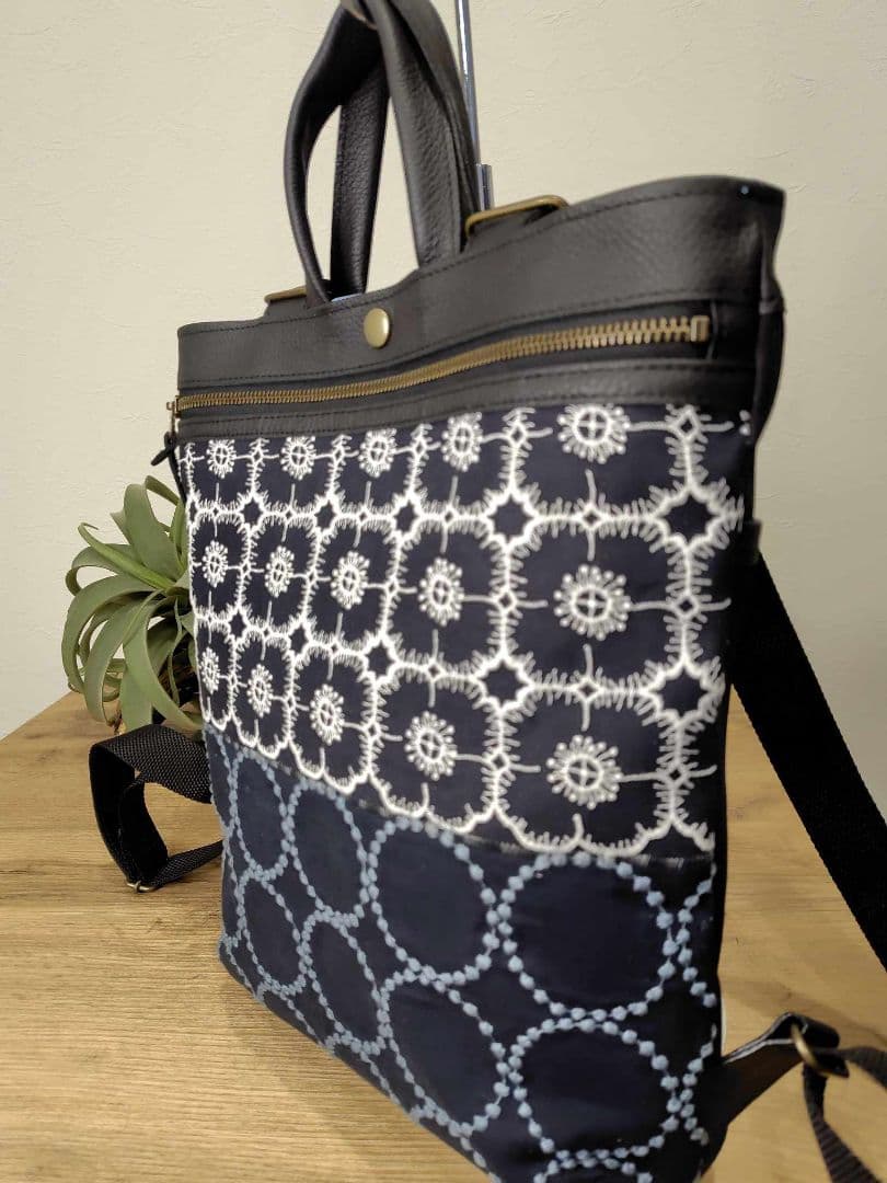 【1点物】ミナペルホネン/タンバリン×アネモネネイビー/A４サイズトートリュック