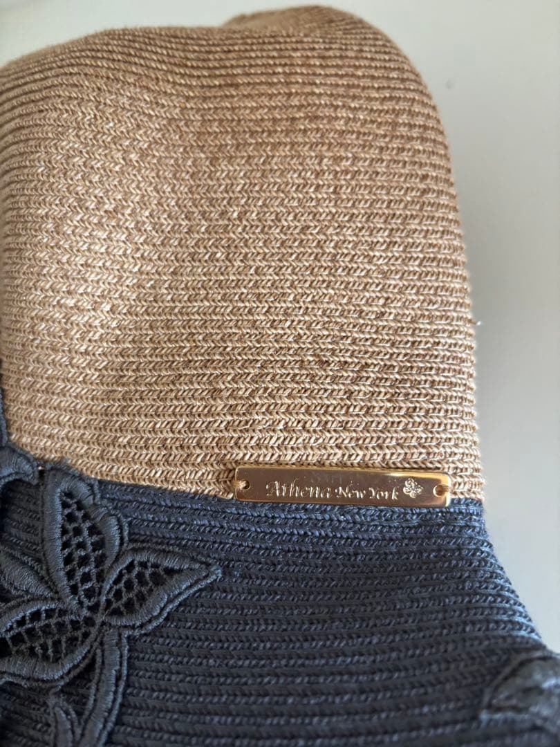 Athena New york 麦わら帽子　 グレーレース飾り