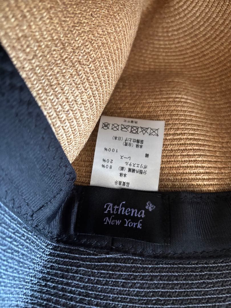 Athena New york 麦わら帽子　 グレーレース飾り