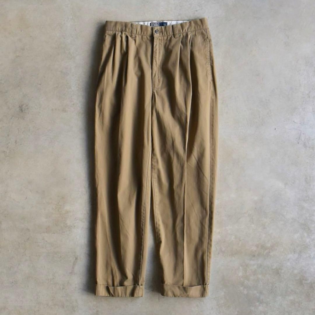 90s ラルフローレン ポロチノ ツータックチノ ブラウン USA W32L30
