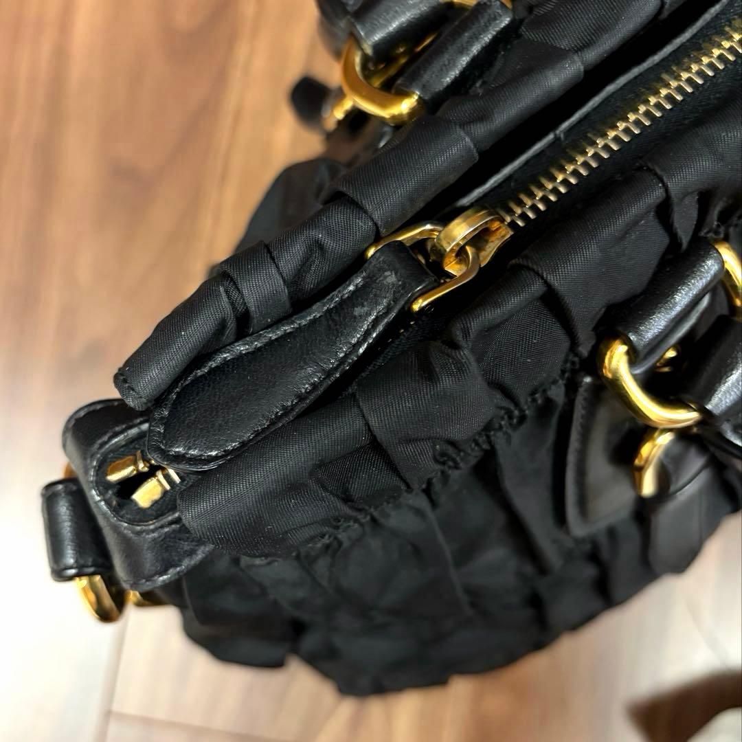 S58　美品PRADA プラダ ギャザー ハンドバッグ 2WAYショルダー