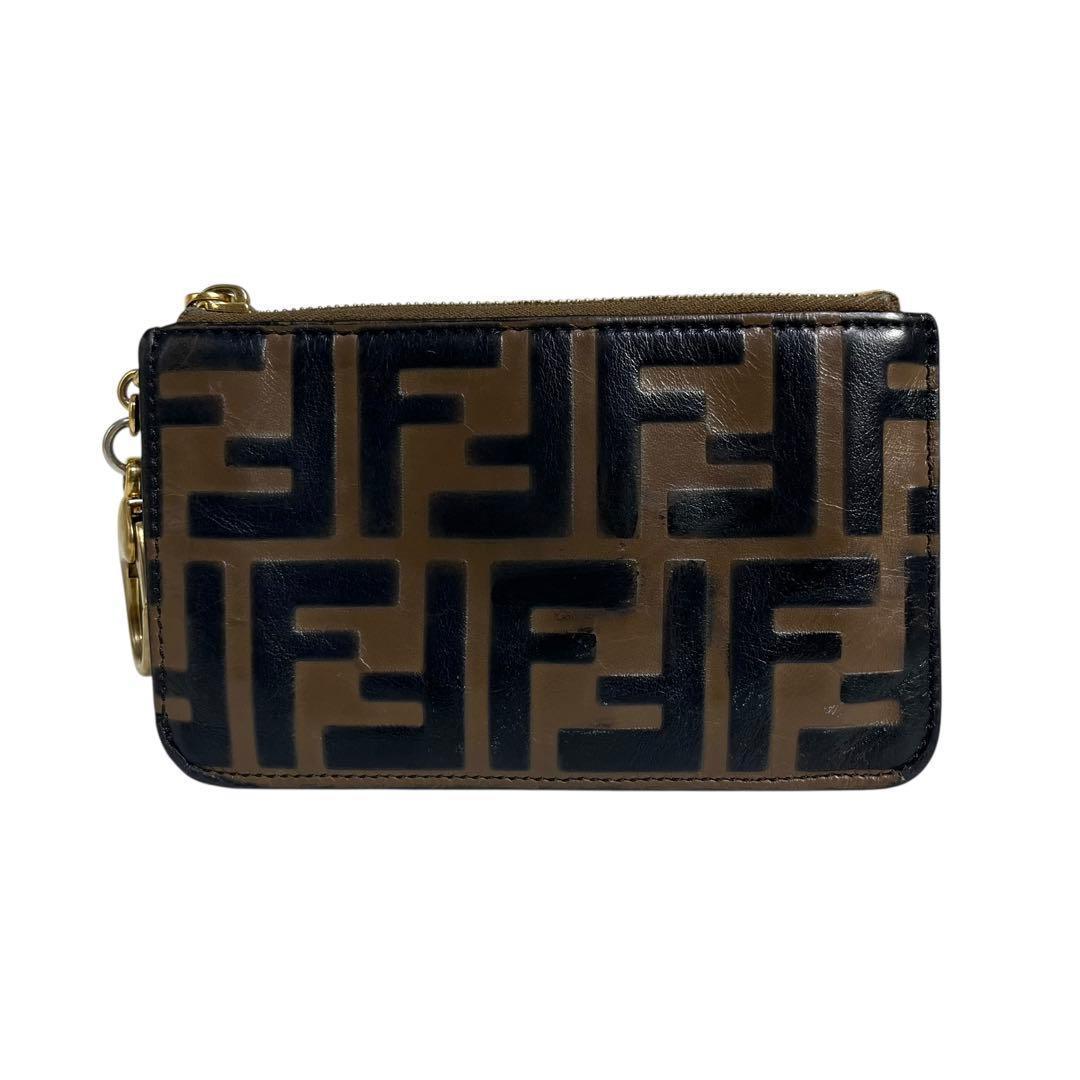 希少✨フェンディ ケース FFロゴ ズッカ柄 エンボス レザー キーリング