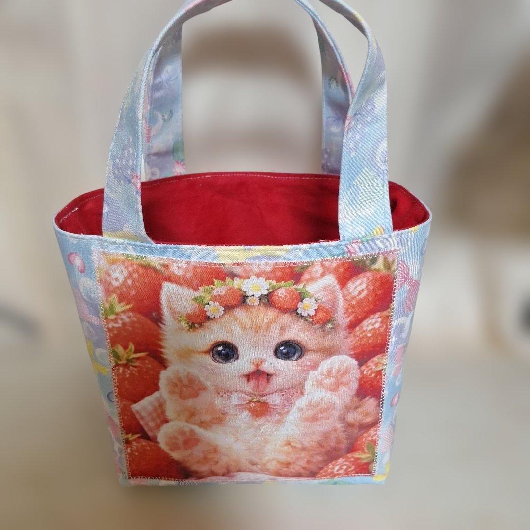 激レアねこパネル生地　ハンドメイド　ミニバック　布バスケット