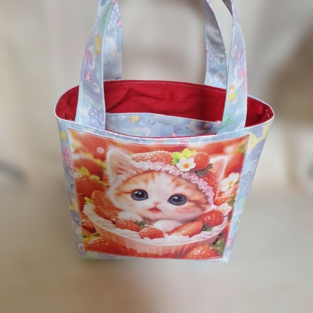 激レアねこパネル生地　ハンドメイド　ミニバック　布バスケット