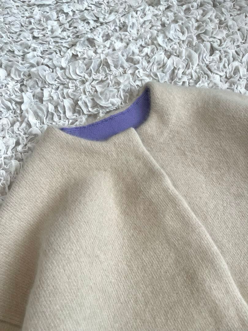 美品　ELENDEEK ラクーンミックスダブルカーディガン　アイボリーパープル