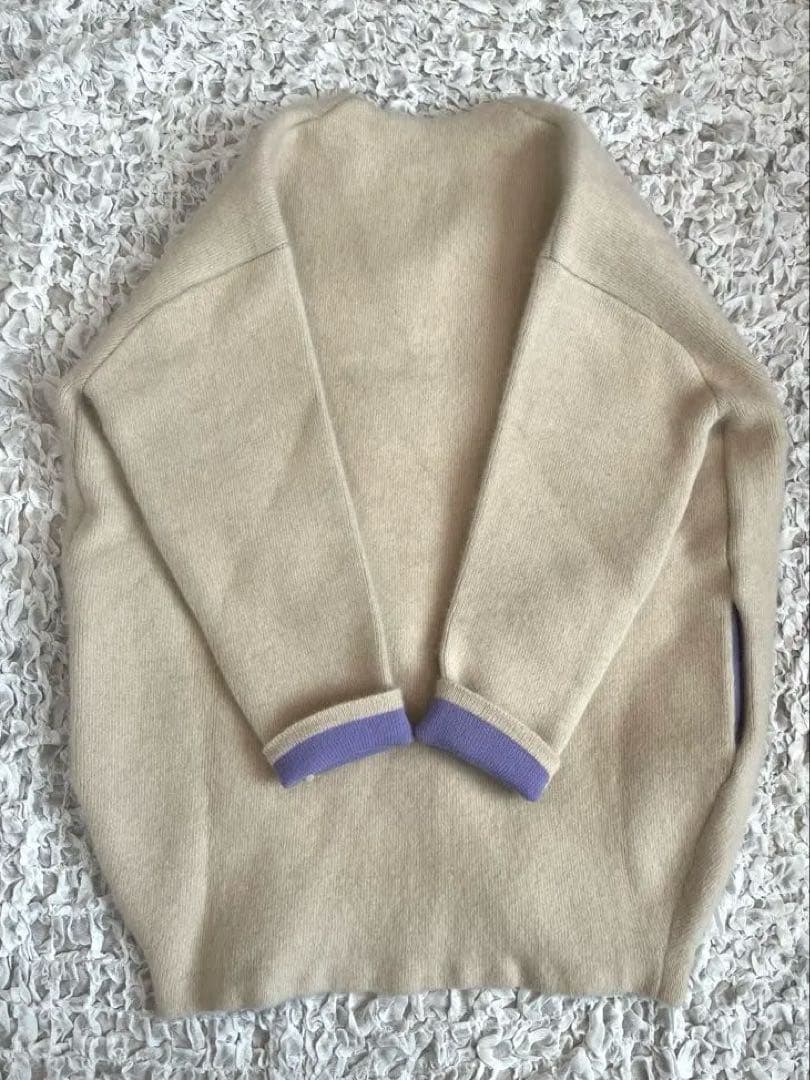 美品　ELENDEEK ラクーンミックスダブルカーディガン　アイボリーパープル