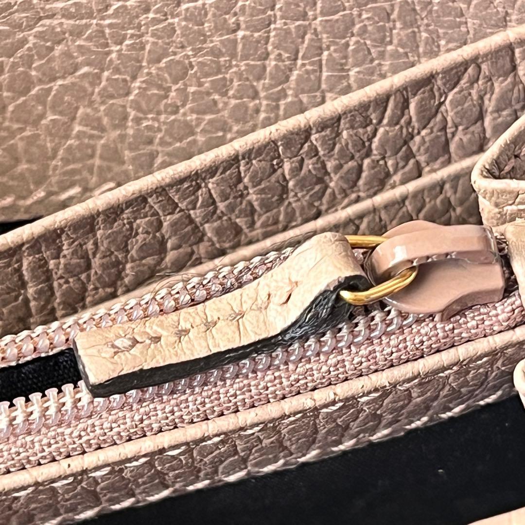 美品✨GUCCI マーモント　長財布　シボレザー　ピンクベージュ　レディース