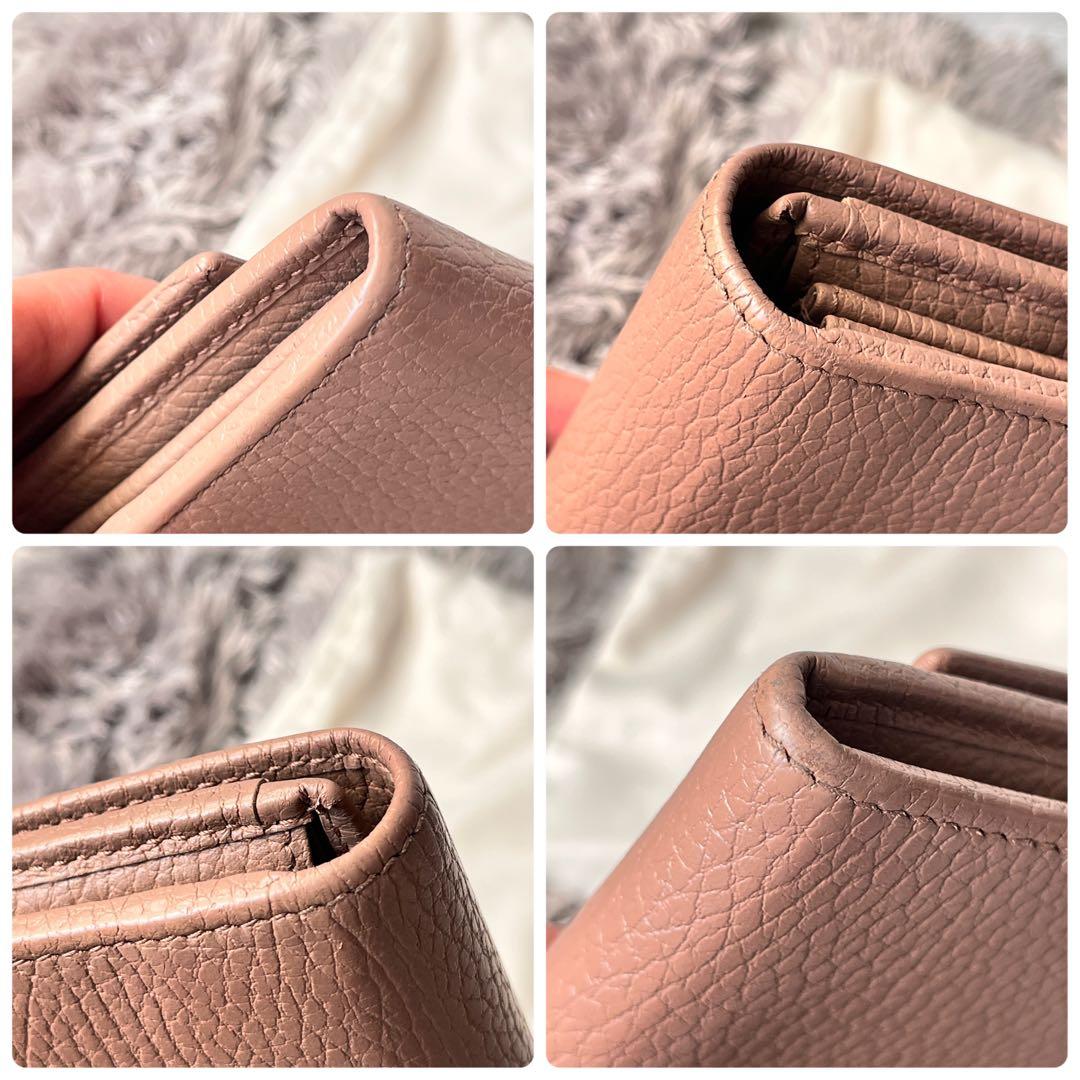 美品✨GUCCI マーモント　長財布　シボレザー　ピンクベージュ　レディース