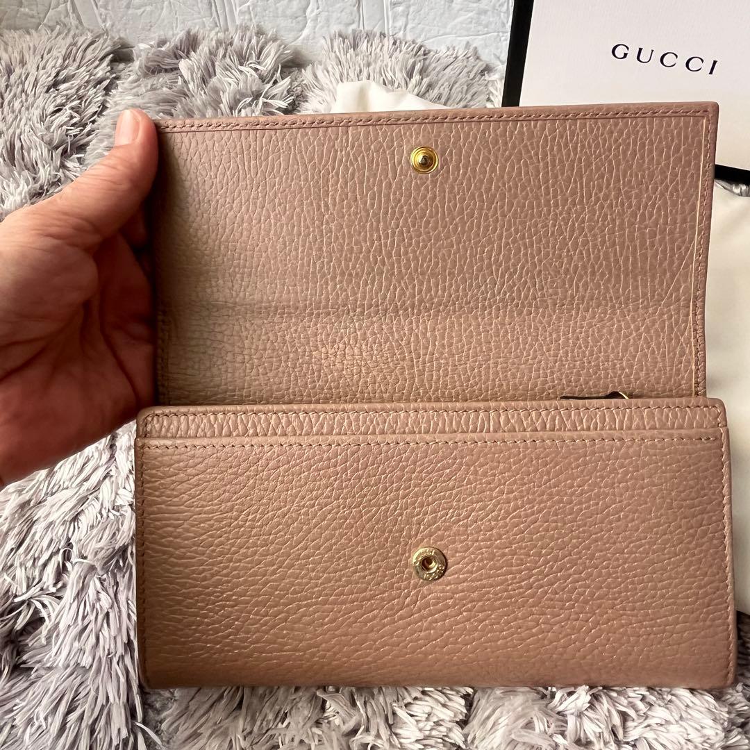 美品✨GUCCI マーモント　長財布　シボレザー　ピンクベージュ　レディース