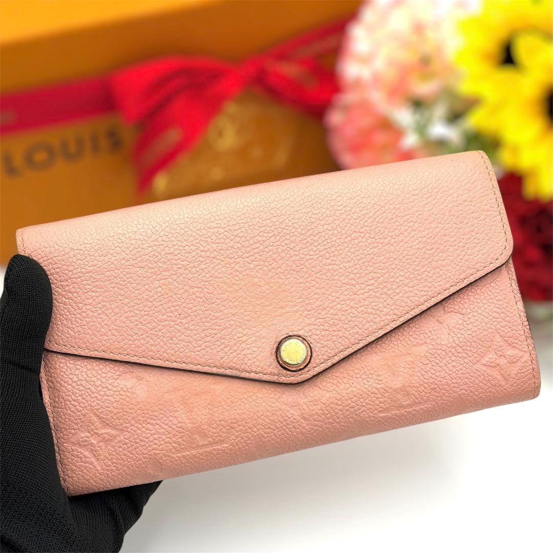 ルイヴィトン アンプラント サラ 長財布 レザー ローズ ピンク M64082