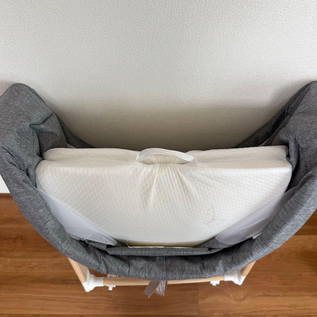 折りたたみ式ベビーベッド 収納かご付き グレー コンパクト