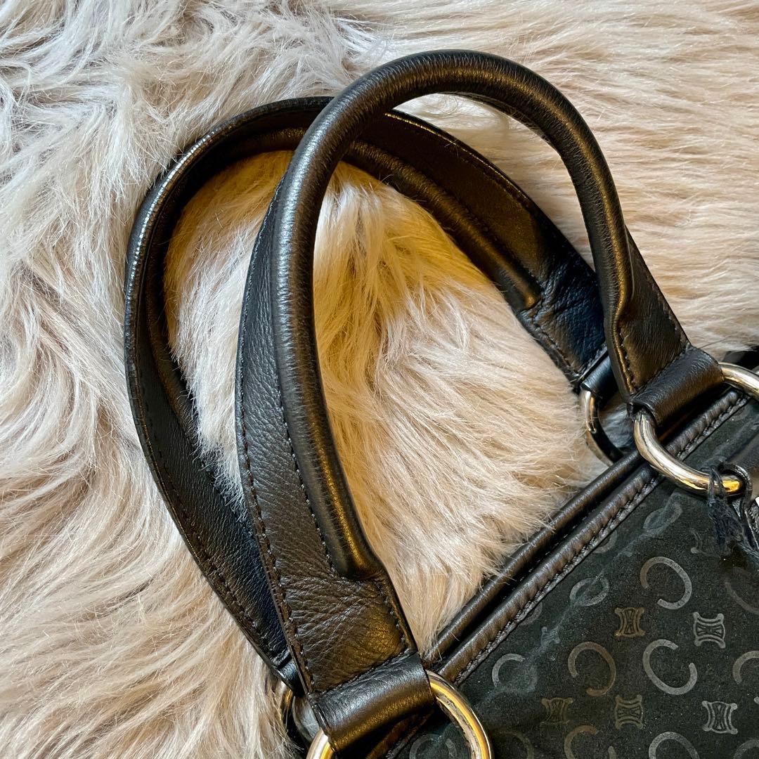 【美品】C E L I N E スエード ハンドバック マカダム柄 ブラック