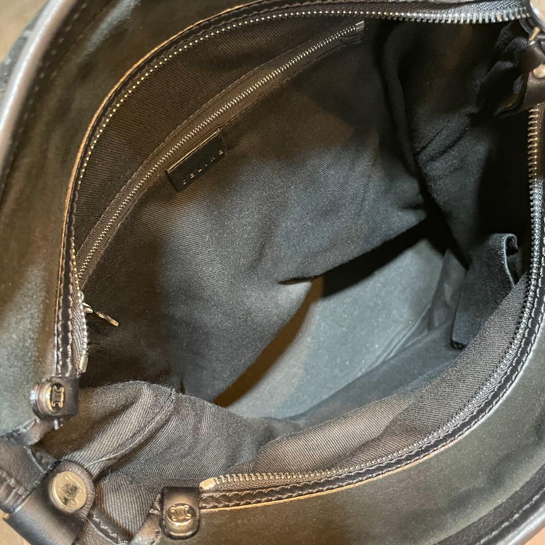 【美品】C E L I N E スエード ハンドバック マカダム柄 ブラック