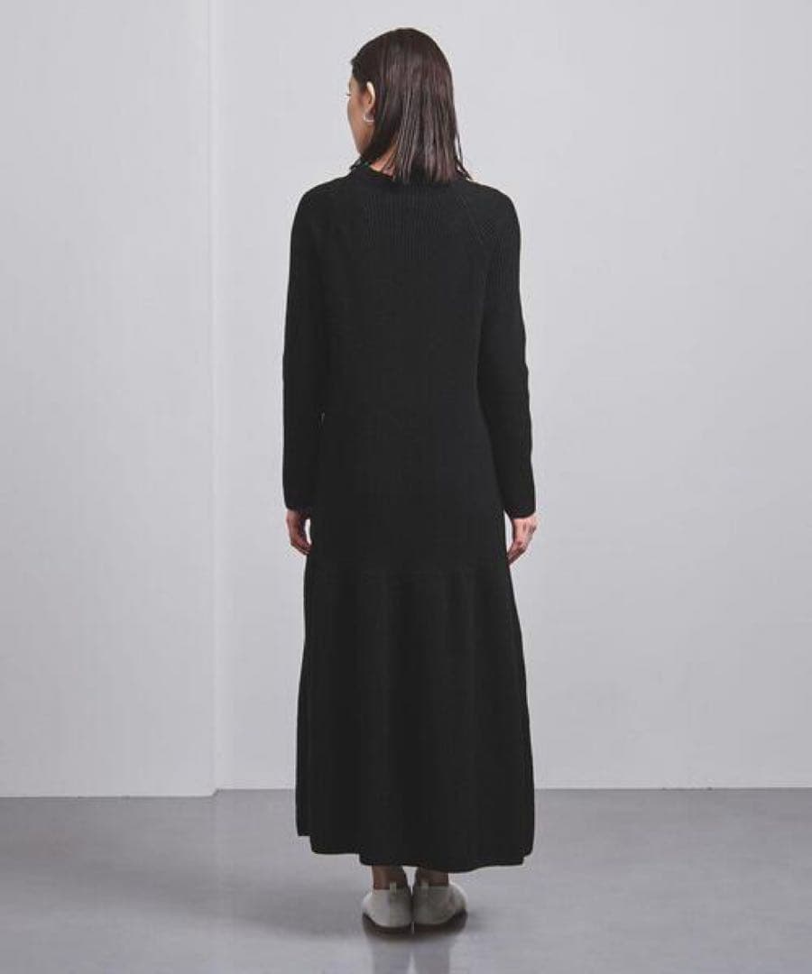 UNITED ARROWS 片畦編みティアードニットワンピース ウール100%黒