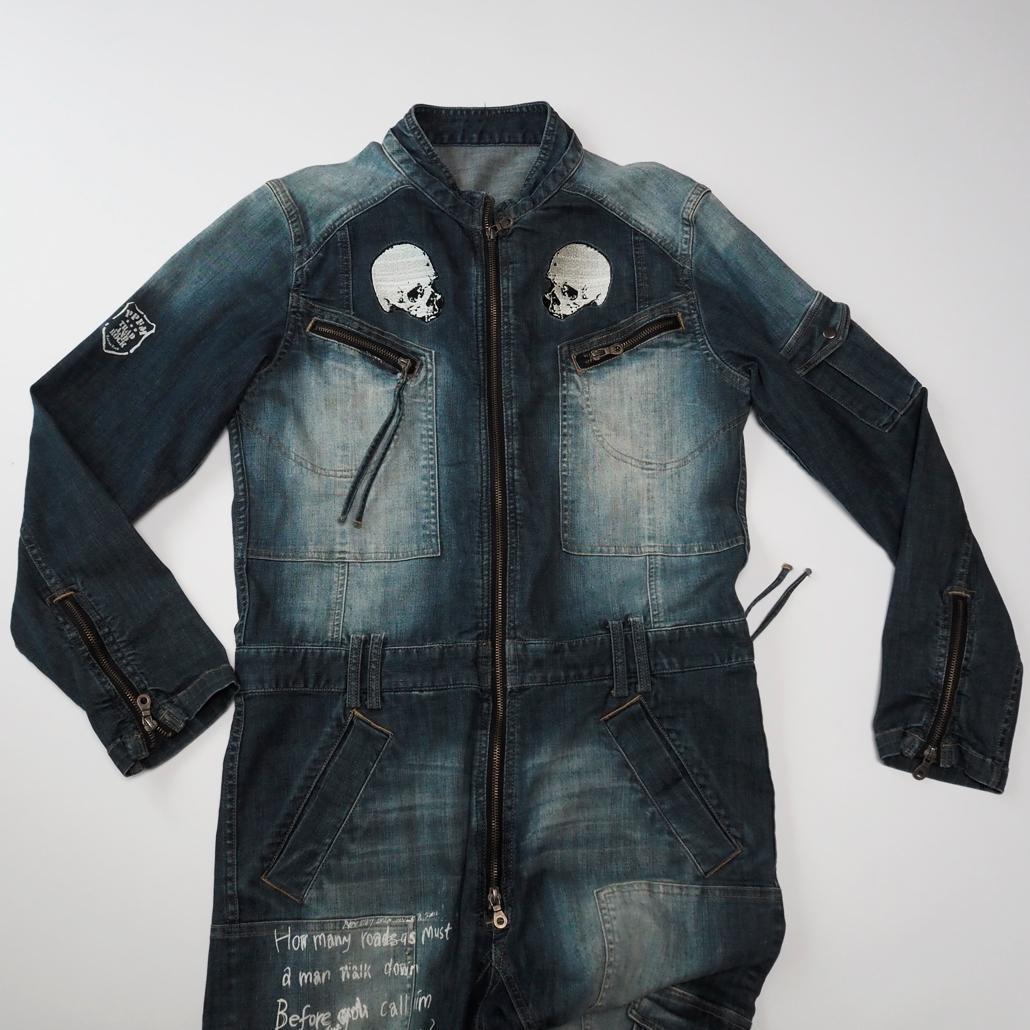 PPFM ARCHIVE Y2K スカル刺繍ボンテージデニムつなぎ 00s L