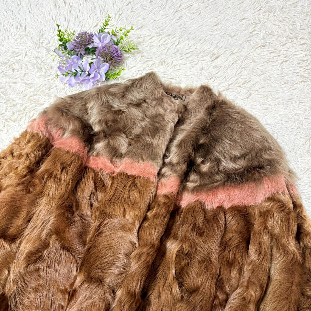 ラム　羊　リアルファー　トリカラー　マルチカラー　ラムファー（羊毛皮）コート