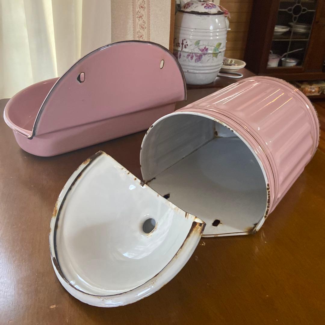 土日日曜日お値下げアンティークフランスホーローファウンテンピンク