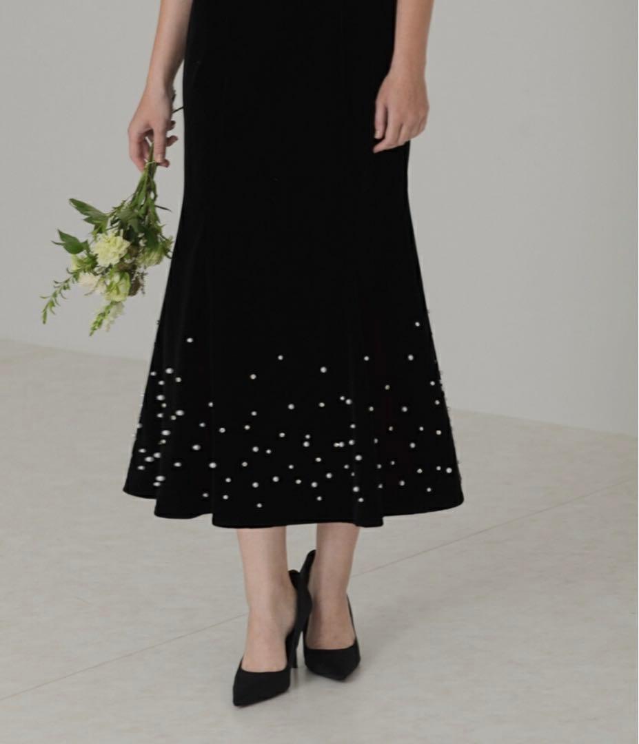 Leja シアースリーブパールビジューベロアマーメイドドレスワンピース 結婚式