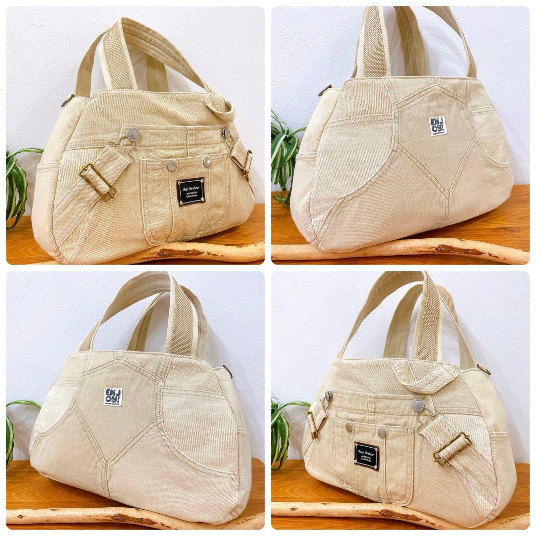 BIGsize★2wayトートバッグ デニムリメイク オーバーオール beige