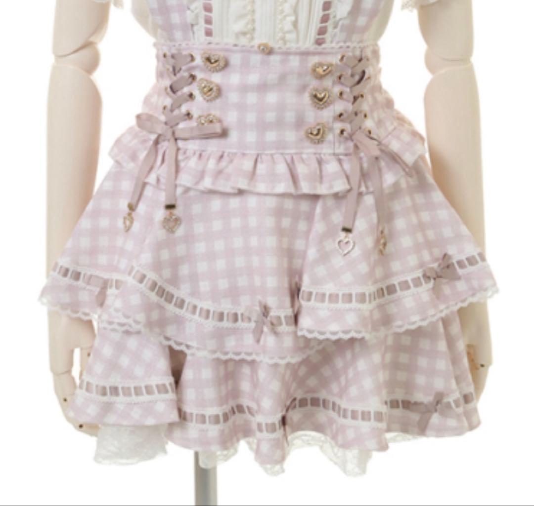 リズリサ はしごリボンギンガムティアードスカパン ピンク LIZLISA