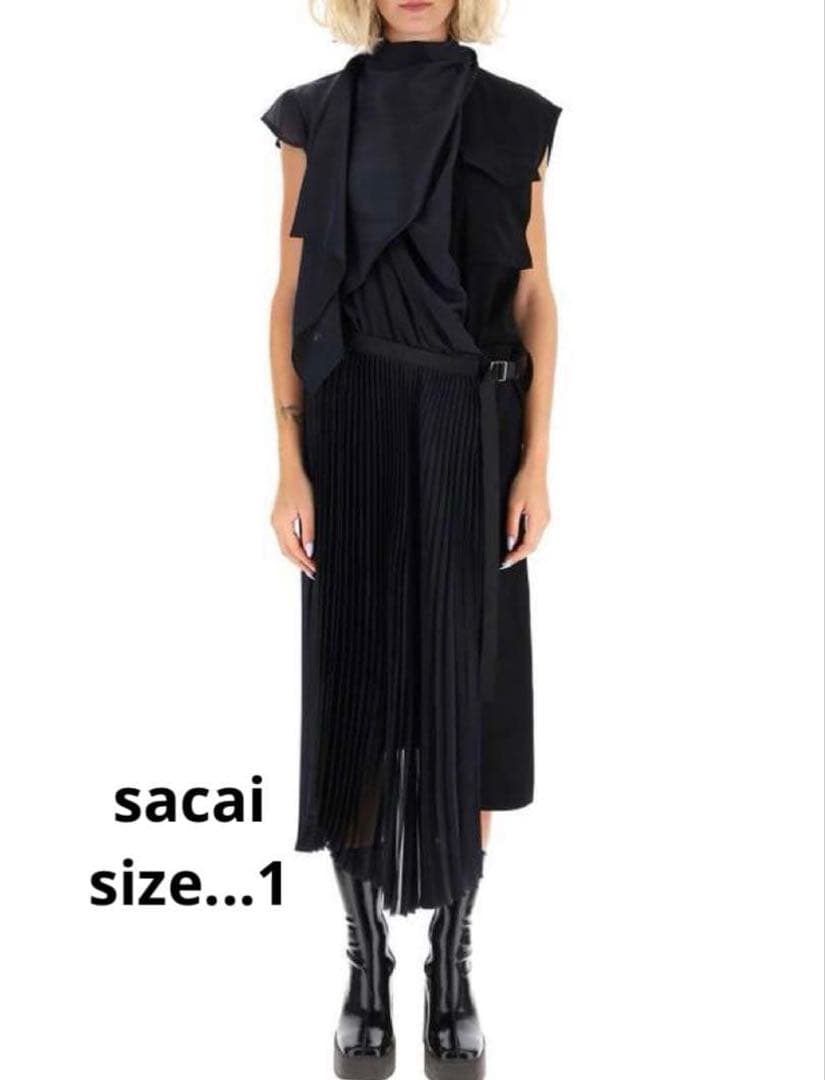 名作！sacai サテン ドッキングプリーツワンピース