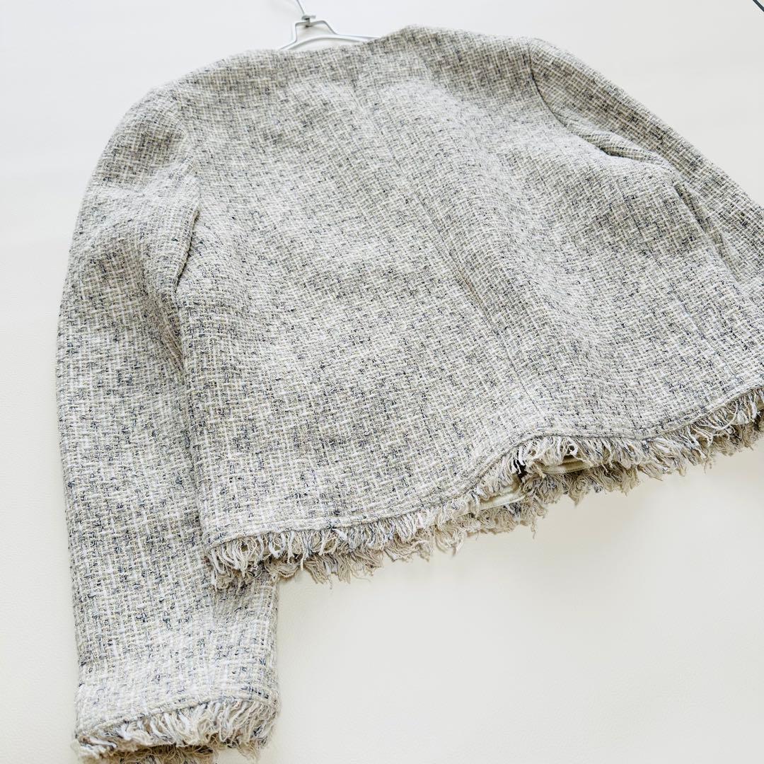 美品　セオリーリュクス　ノーカラーツイードジャケット　フォーマル　セレモニー　M