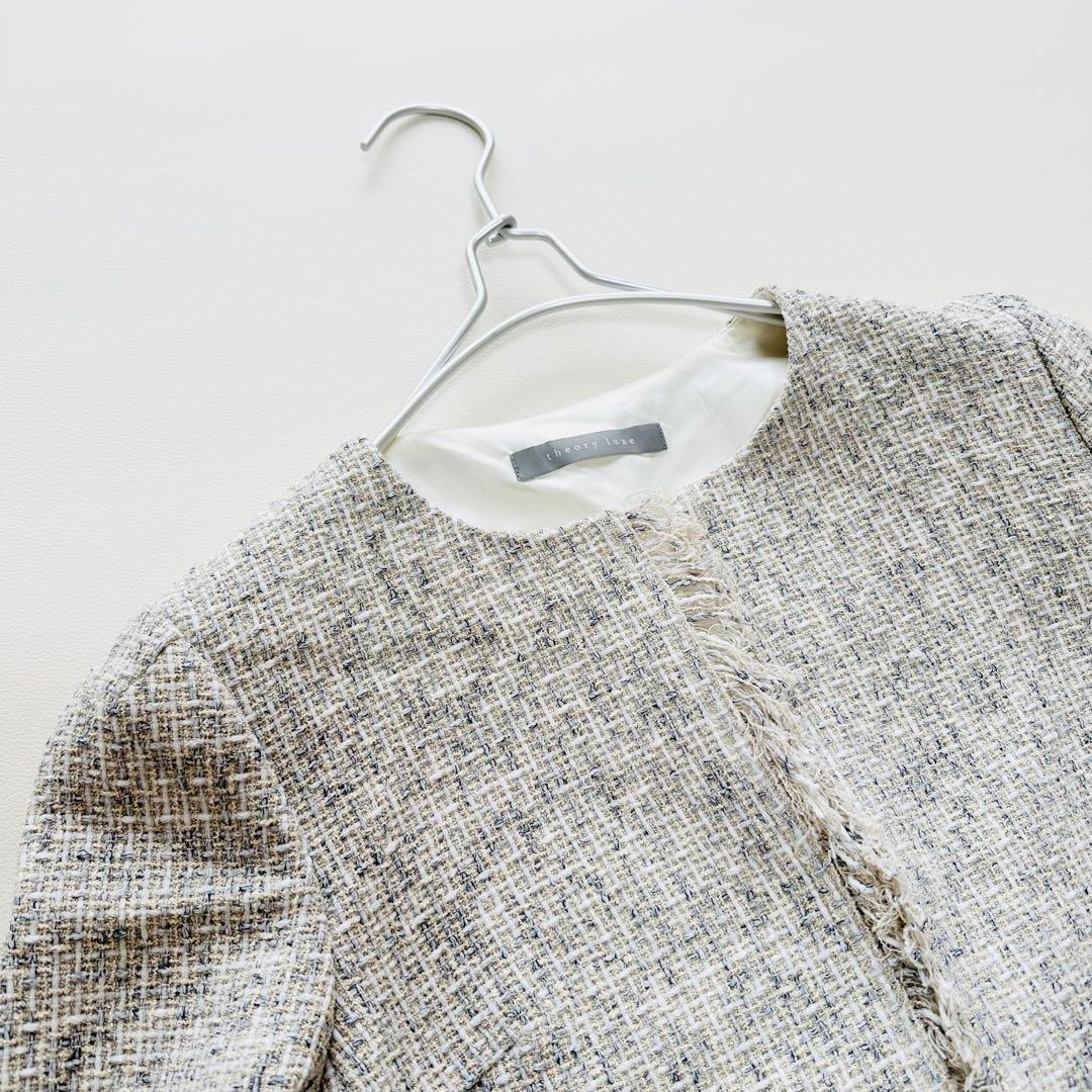 美品　セオリーリュクス　ノーカラーツイードジャケット　フォーマル　セレモニー　M