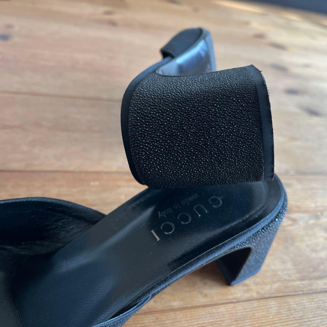 GUCCI グッチ スクエアトゥ ハラコ ミュール シルバーバックル ビーズ