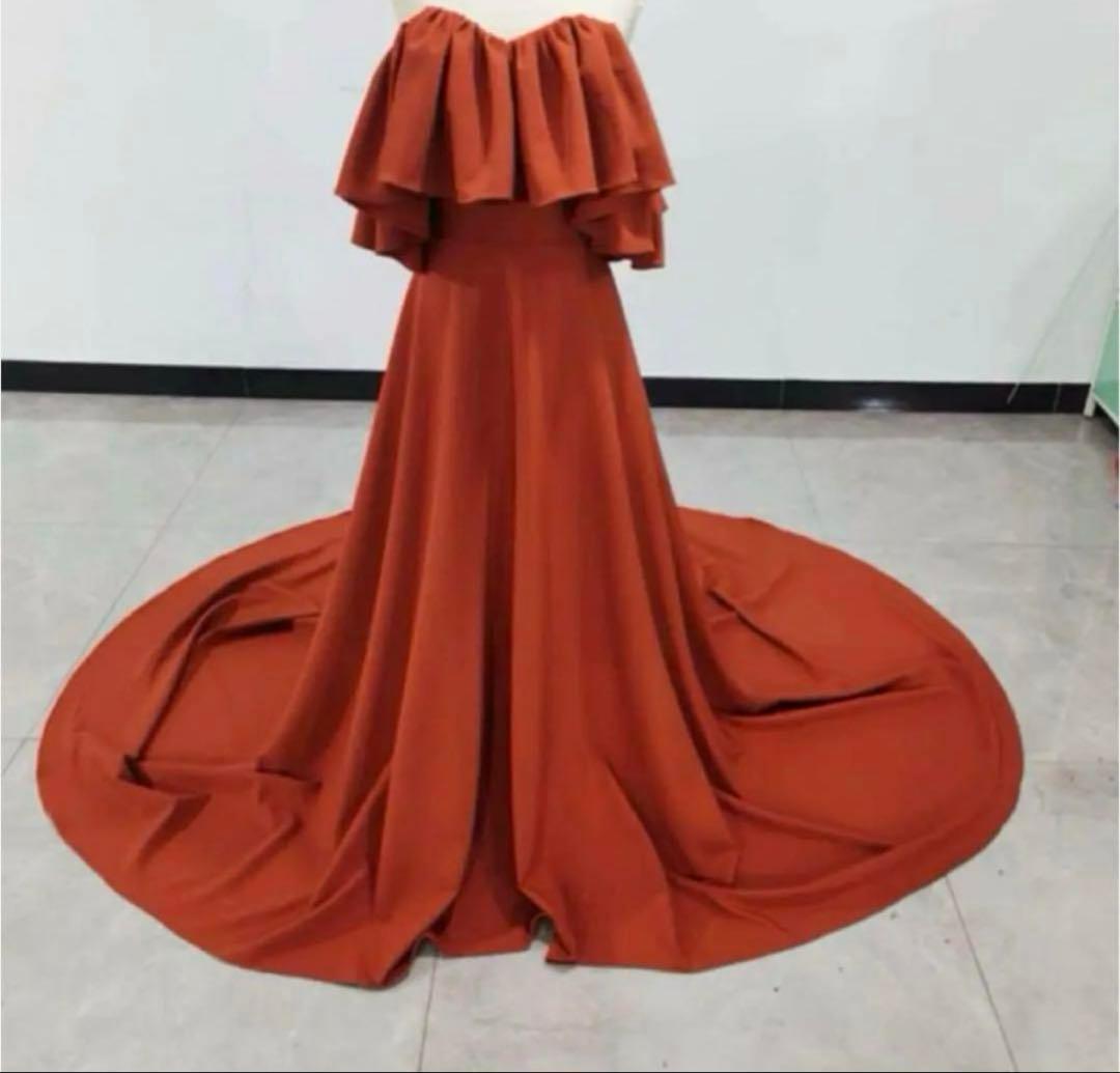 【A〜2/6】オレンジ テラコッタ オフショルダー ドレス 結婚式 前撮り