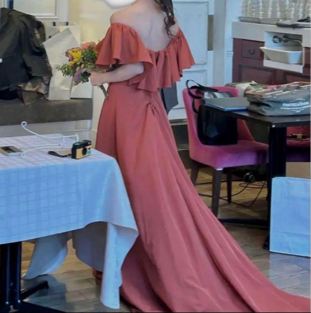 【A〜2/6】オレンジ テラコッタ オフショルダー ドレス 結婚式 前撮り