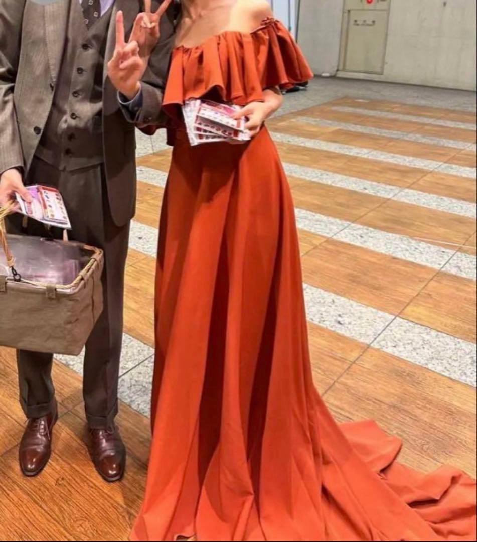 【A〜2/6】オレンジ テラコッタ オフショルダー ドレス 結婚式 前撮り