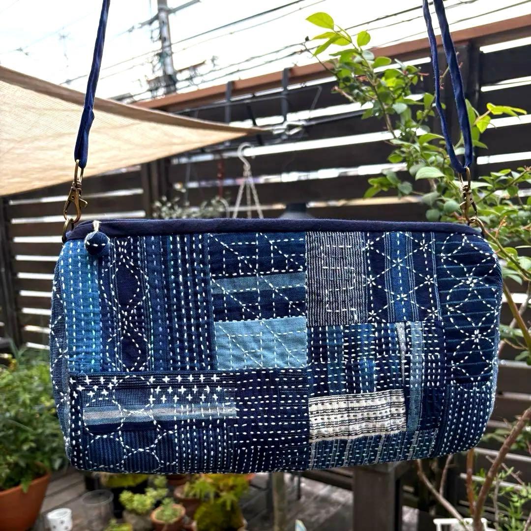 松阪もめん刺し子ショルダーバッグ　横長　大きなサイズはこれがラストです！