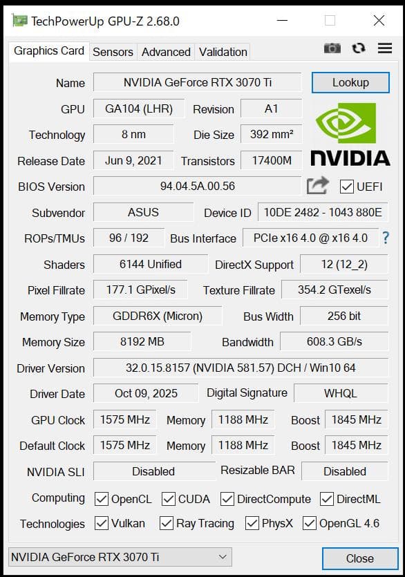グラフィックボード・グラボ・ビデオカード ROG GeForce RTX3070 Ti