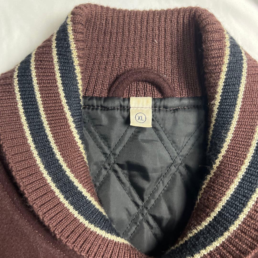 OLD UNIQLO レザー切り替えスタジャン　牛革　XLサイズ　ボルドー