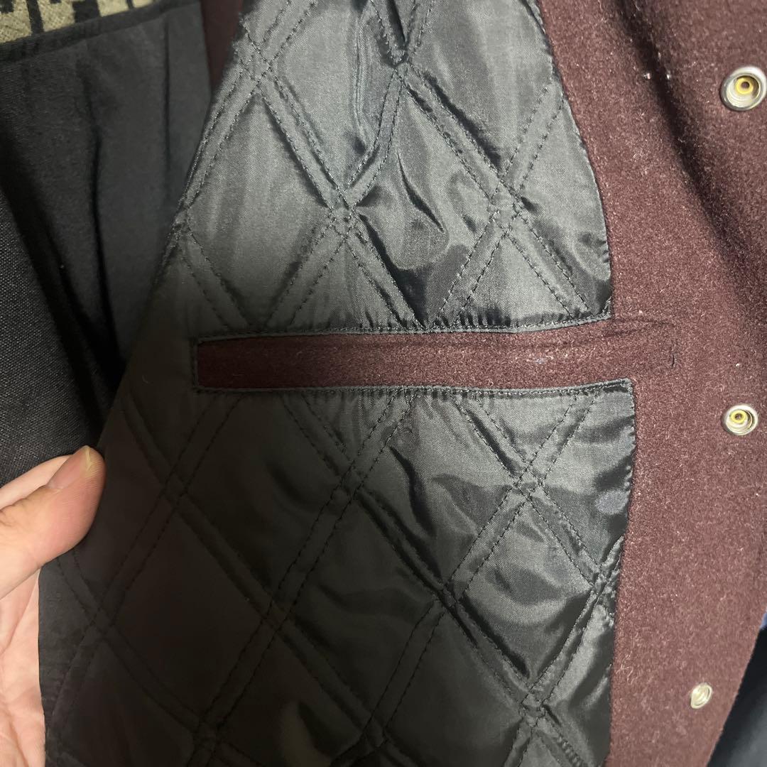 OLD UNIQLO レザー切り替えスタジャン　牛革　XLサイズ　ボルドー